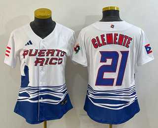 Womens Puerto Rico Baseball #21 Roberto Clemente 2023 White World Classic Stitched Jerseys->2023 world baseball classic->MLB Jersey